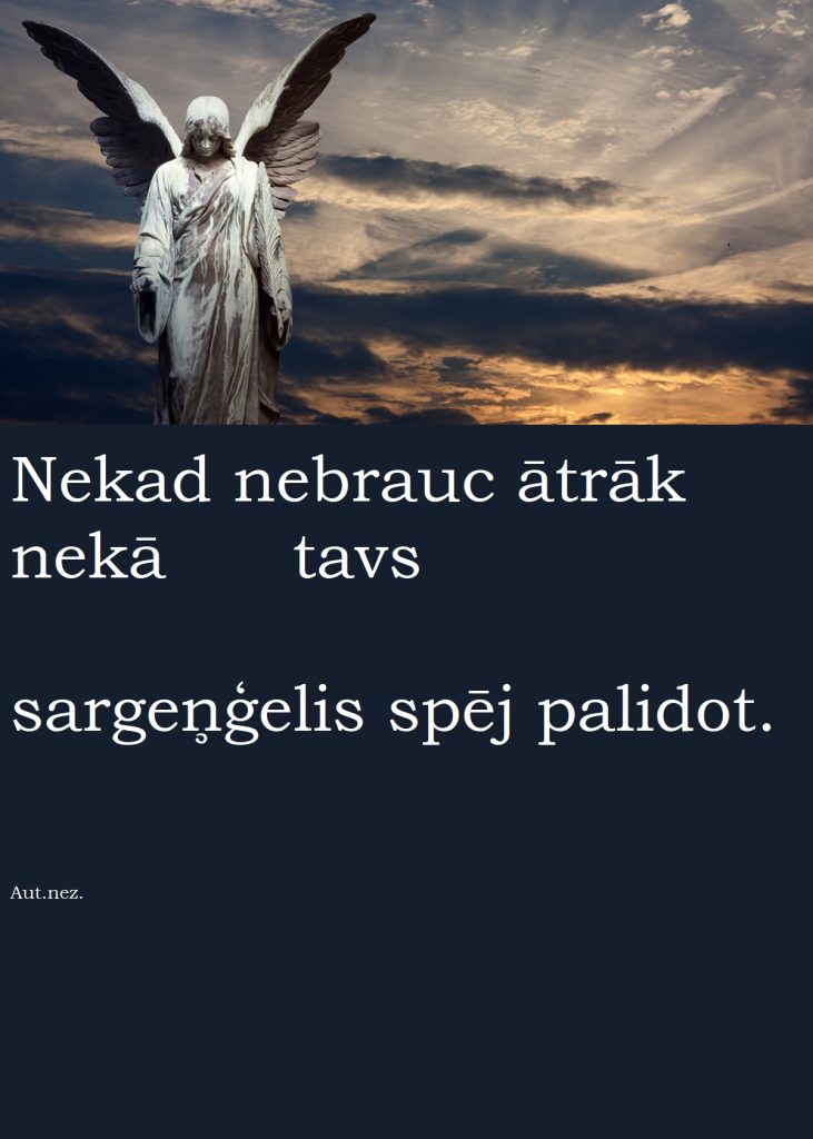 Nekad nebrauc ātrāk kā tavs sargeņģelis spēj palidot.